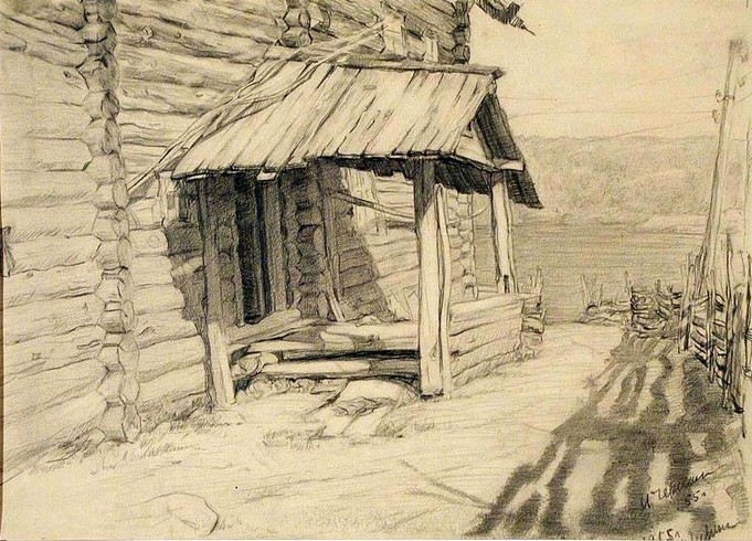 Черных И.В. Крылечко. 1955 Бумага, карандаш.  